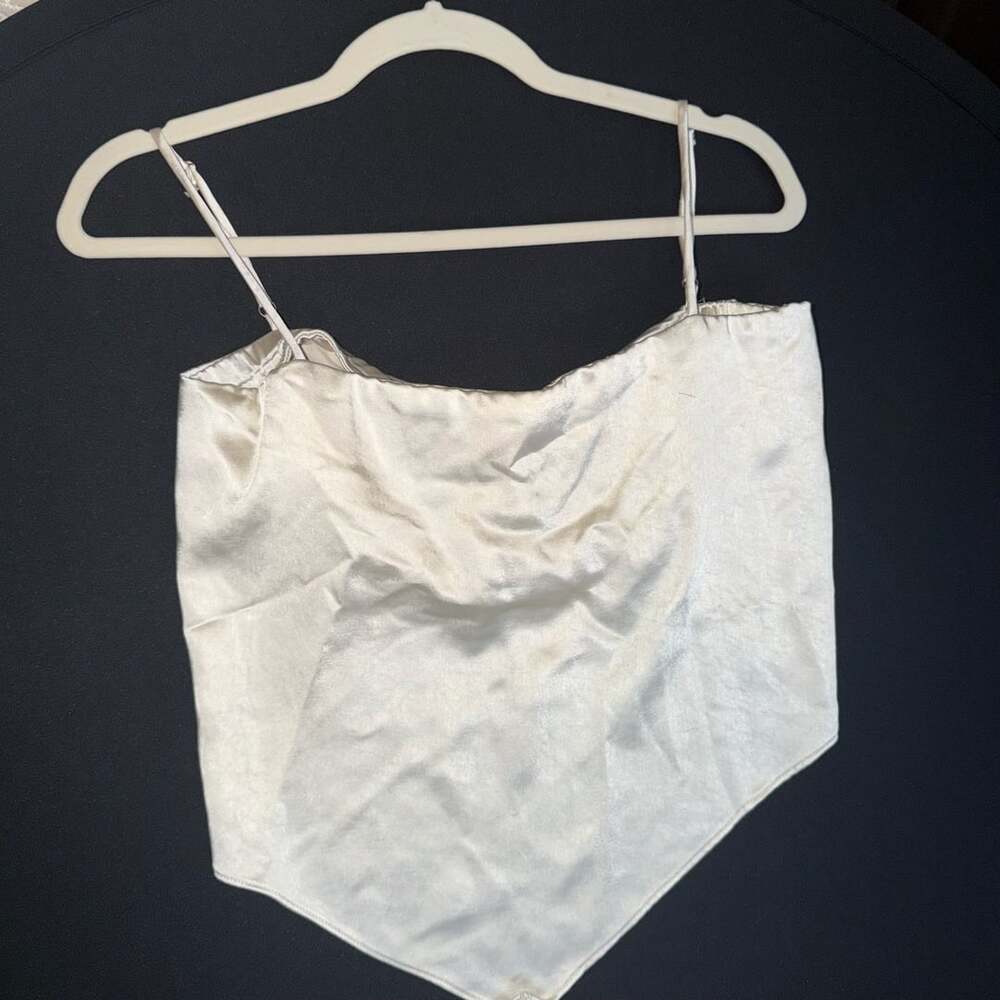 glam Cream Satin Pointed-Hem Crop Cami